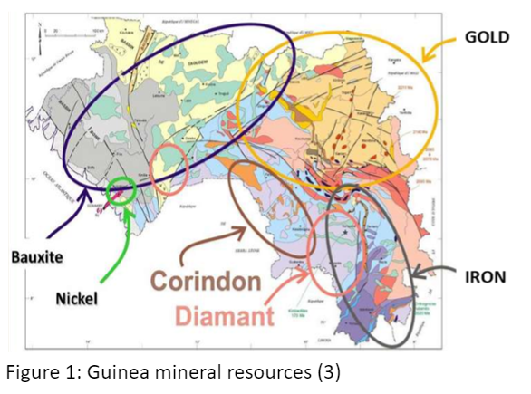 Map showing Guinea mineral resources