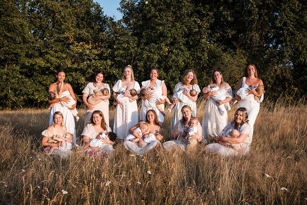 annual and free group breastfeeding photoshoot in worcestershire during sunset with a motherhood photographer Karina O'Neill