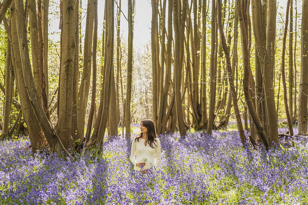 maternity photoshoot in the bluebells in worcestershire