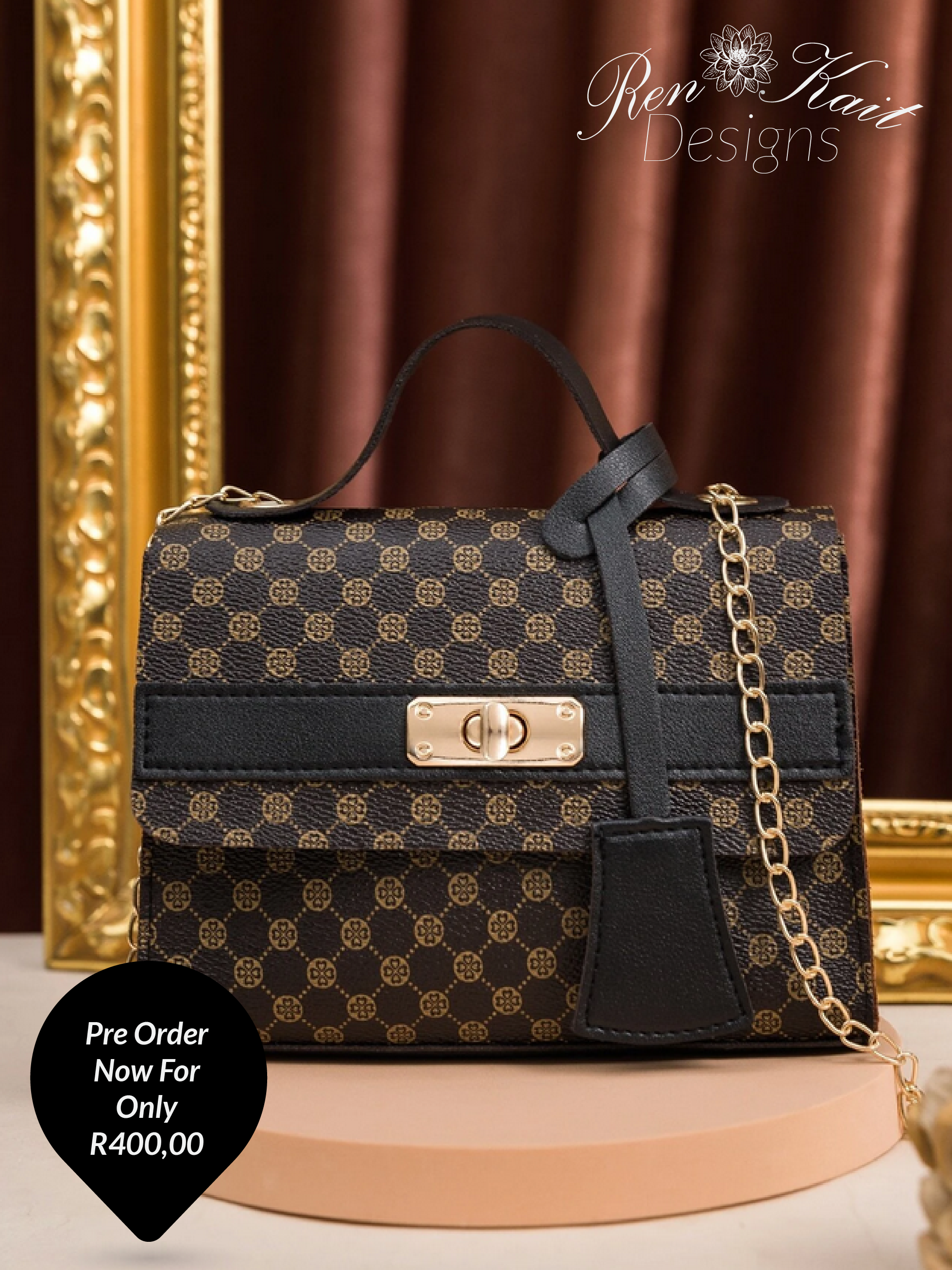 Autumn Pearl Graphic Print Twist Lock Chain Handbag