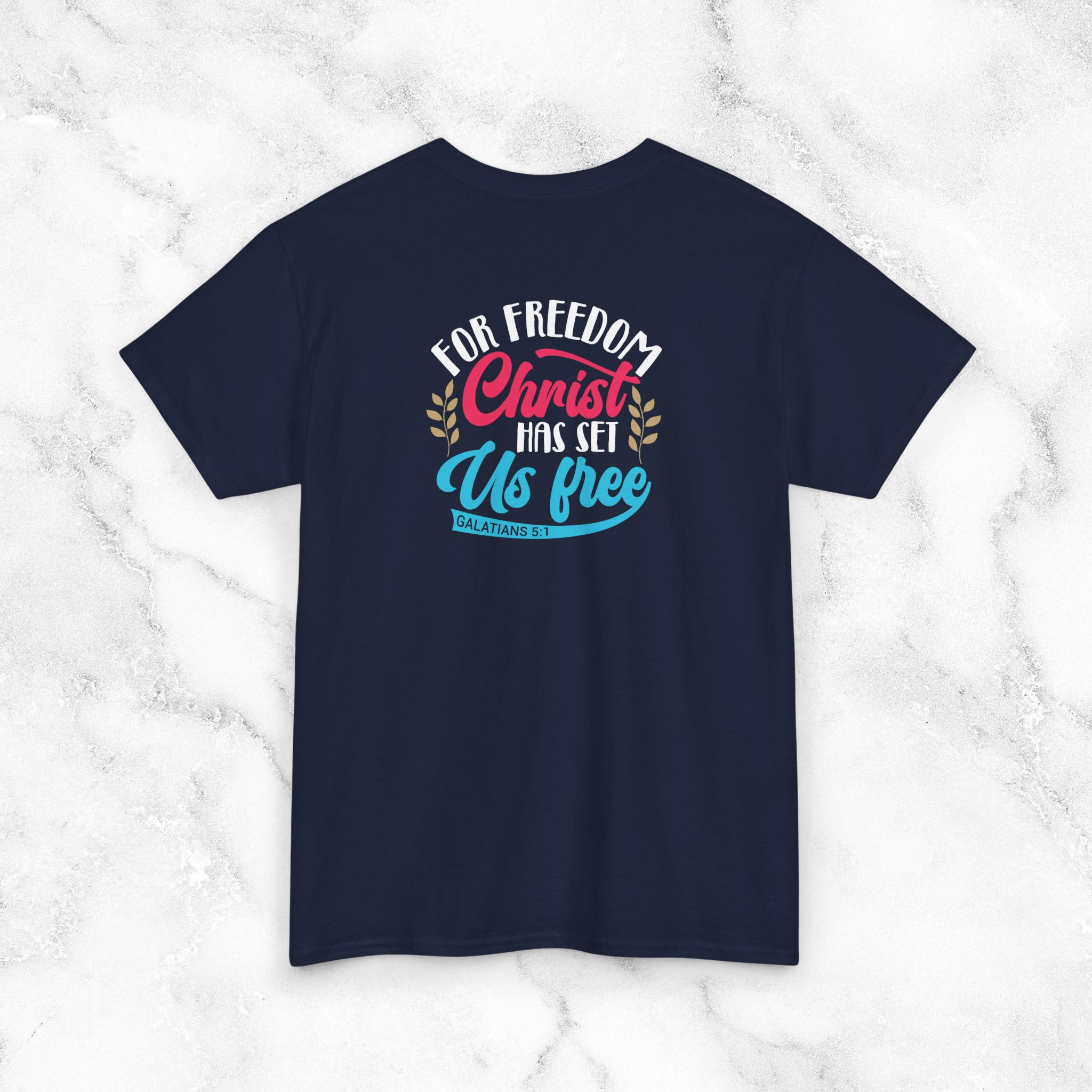 Galatians 5:1, He set us Free! Simply Design Series – Unisex Cotton Tee (Dark)