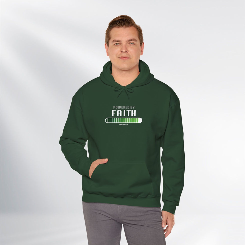 Thumbnail: Powered by Faith! Fun Series – Unisex Hooded Sweatshirt (Dark)