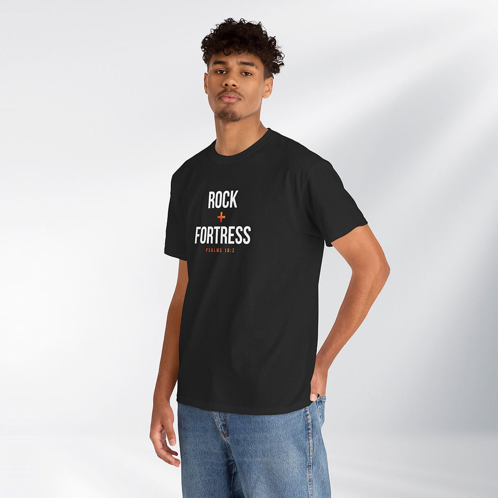 Thumbnail: He is our Rock & Fortress. Power Word Series – Unisex Cotton Tee (Dark)