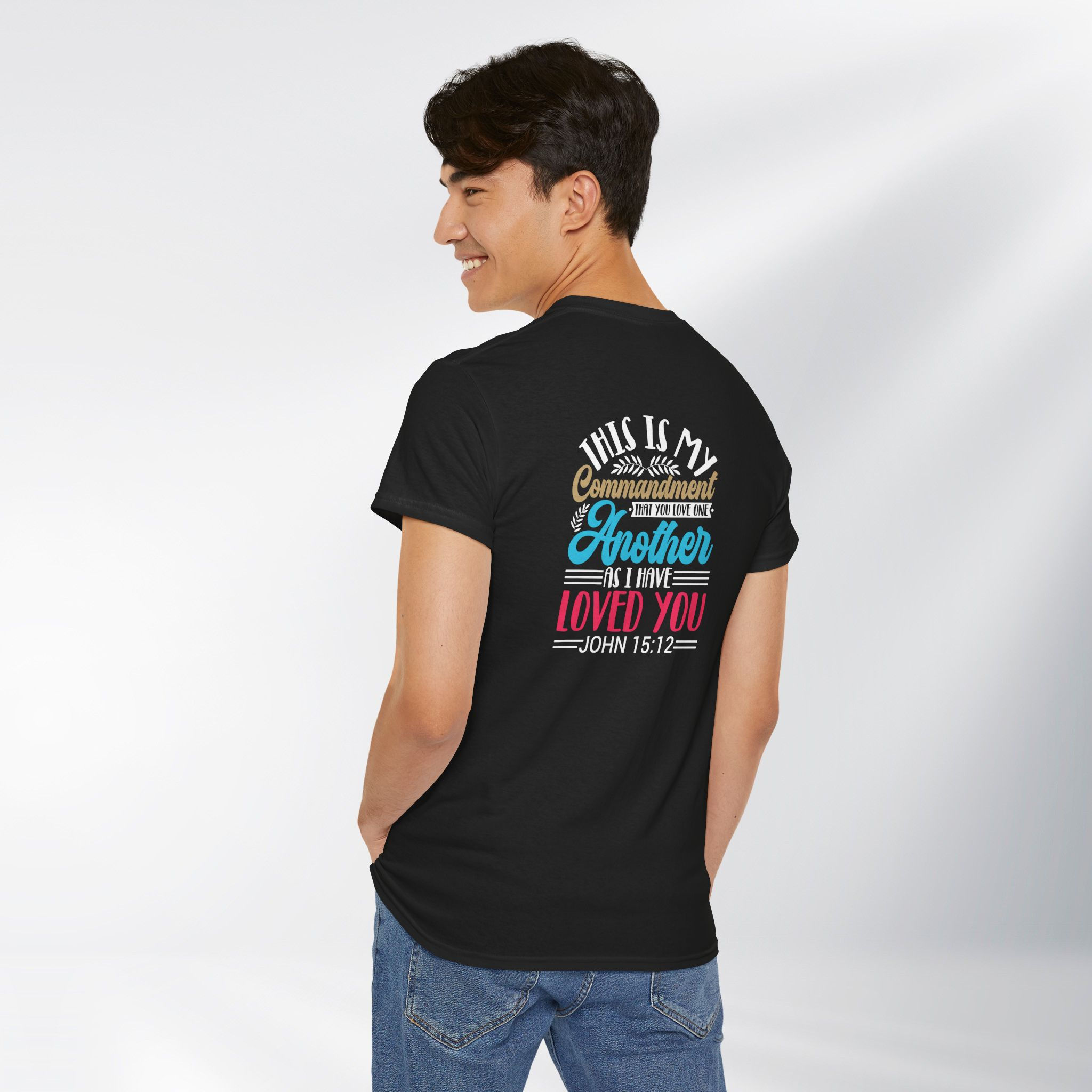 John 15:12, Command to Love! Simply Design Series – Unisex Cotton Tee (Dark)