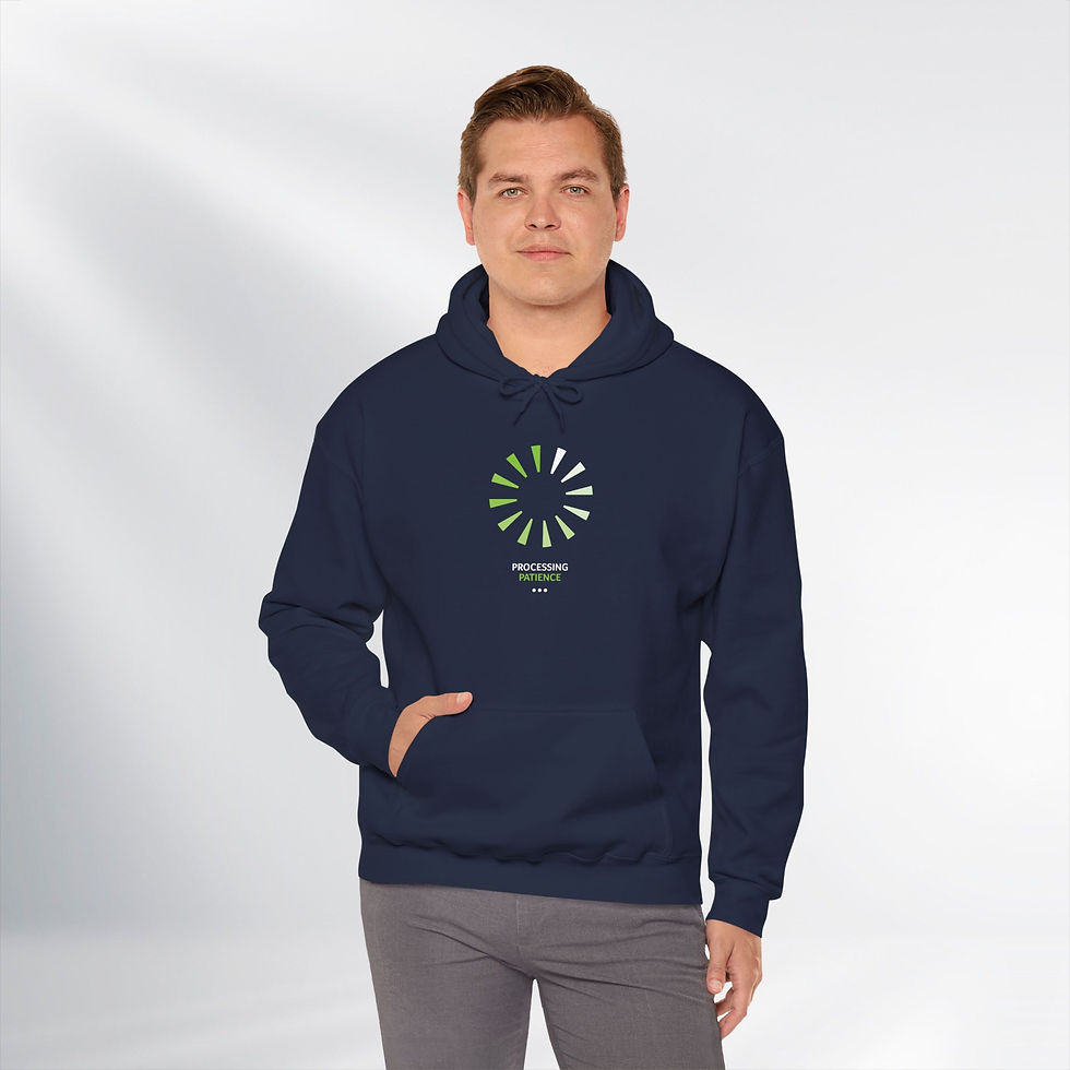 Thumbnail: Processing Patience. Fun Series – Unisex Hooded Sweatshirt (Dark)