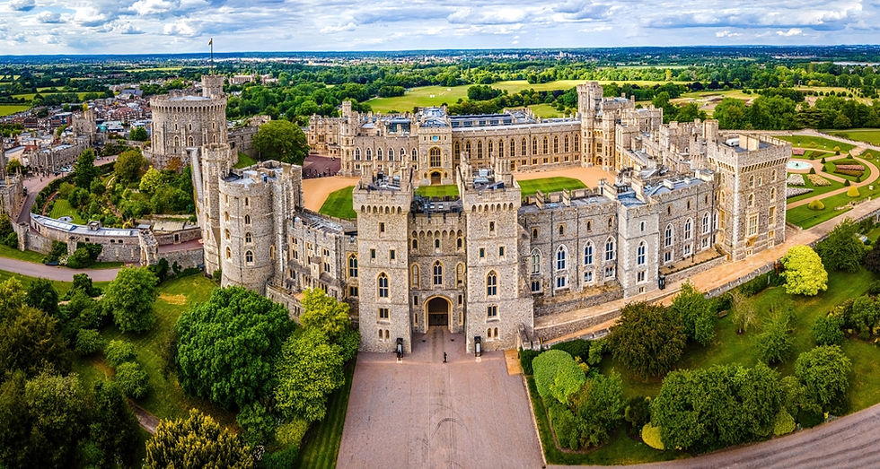 Aerial view of Windsor castle ready for the Coronation concert in 2023; a royal residence