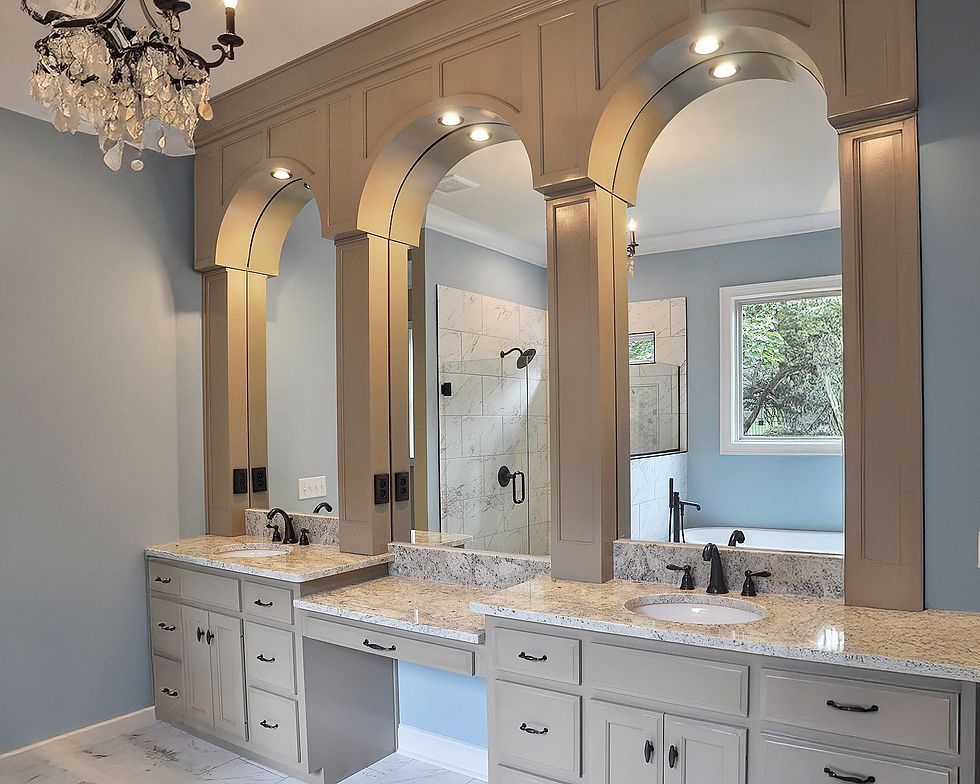 Elegant custom archway millwork and mirrors, designed for a luxury interior by Hartsville Cabinet & Millwork.