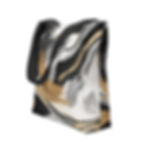 Golden Tempest Tote Bag front view featuring bold abstract brushstrokes in black, beige, and gold.