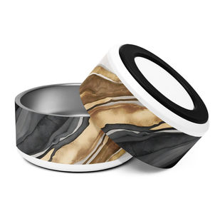 Multiple angles of Eclipse Veins pet bowl with food and accessories