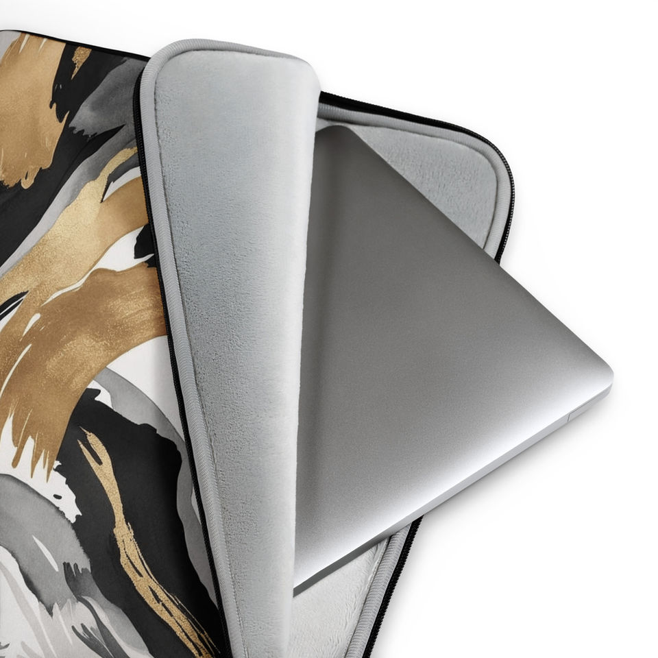 Laptop sleeve partially unzipped, showcasing padded faux fur interior.