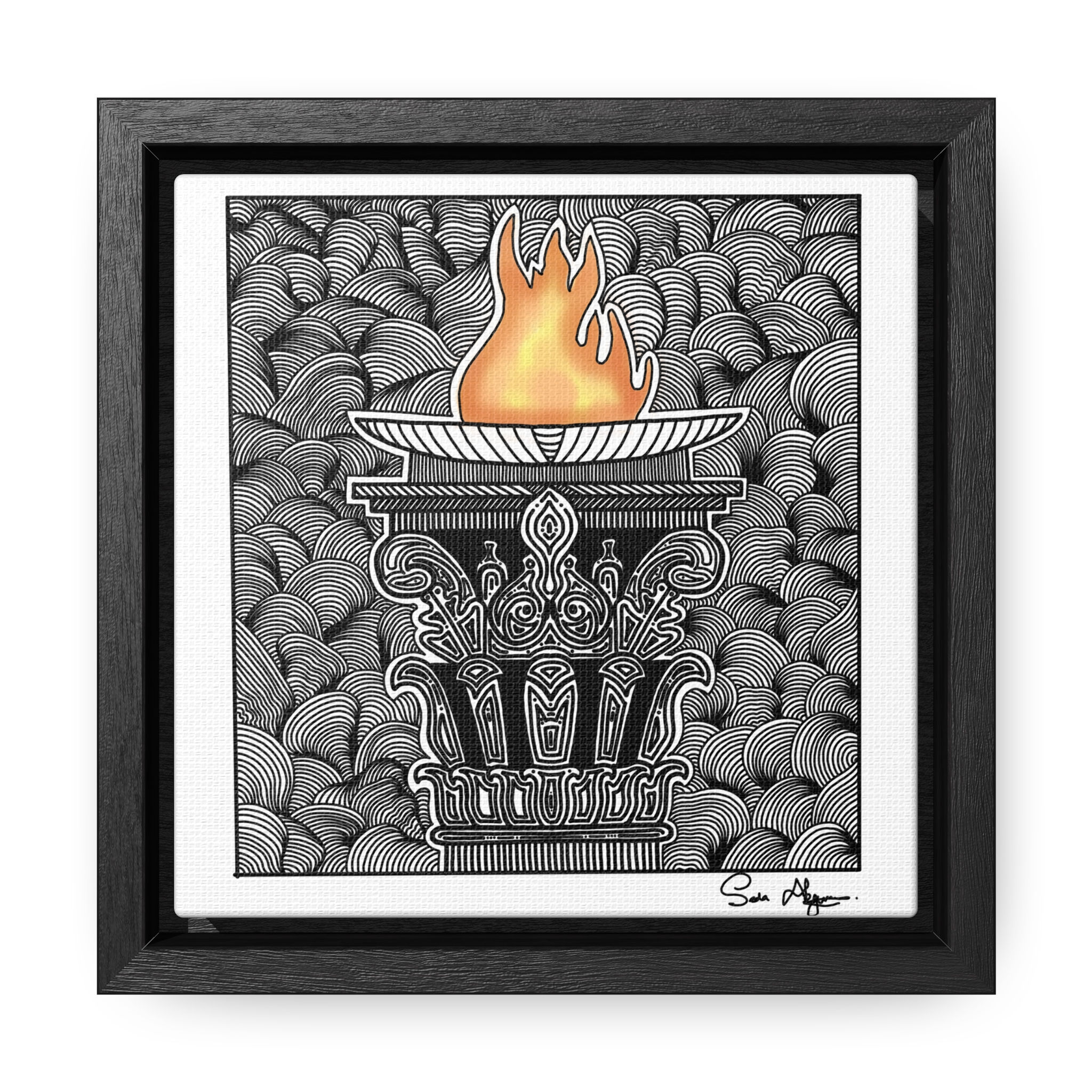 Flame of Wisdom  Gallery Wrapped Canvas with Square Frame 6 inches square