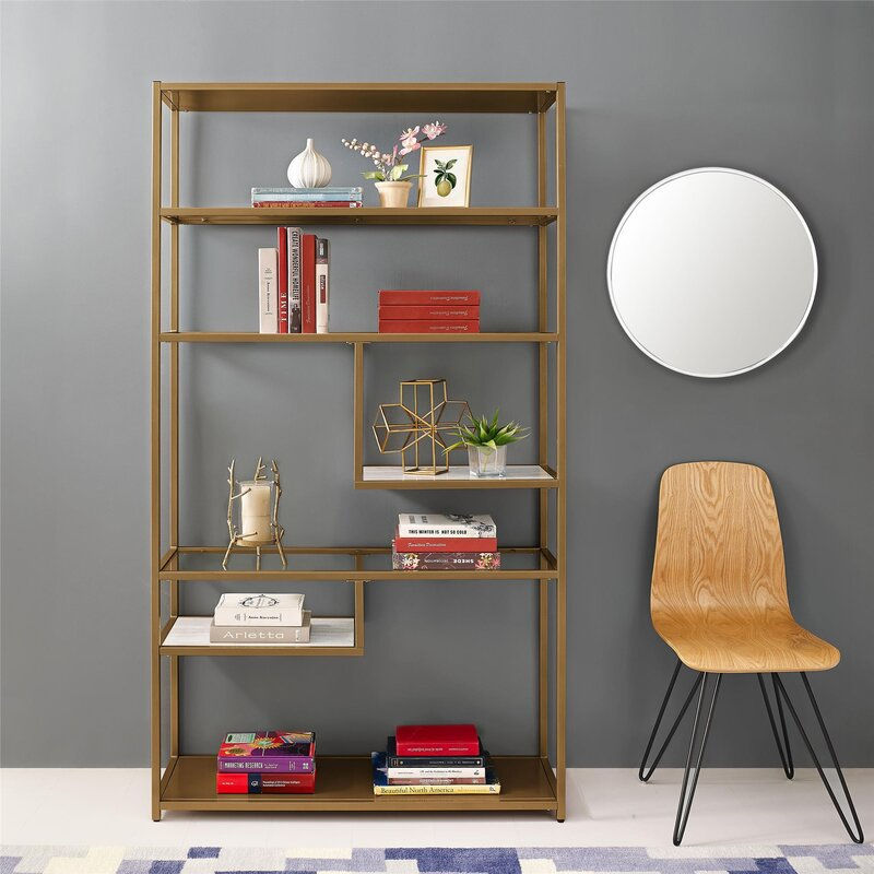Thumbnail: Lilya Steel Geometric Bookcase 72" H x 40" W