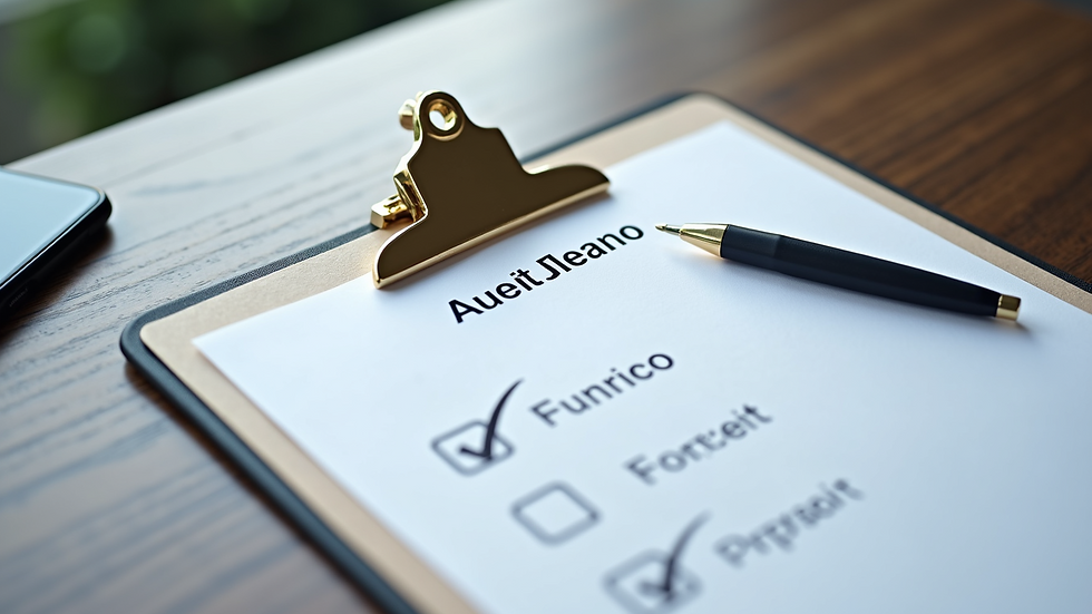 Close-up view of a brand audit checklist on a clipboard