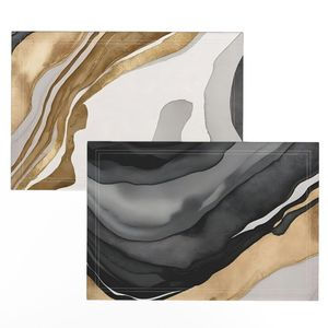 Single placemat showing Eclipse Veins Luxe pattern with mitered corners and folded hem – bold and modern marble-inspired art.