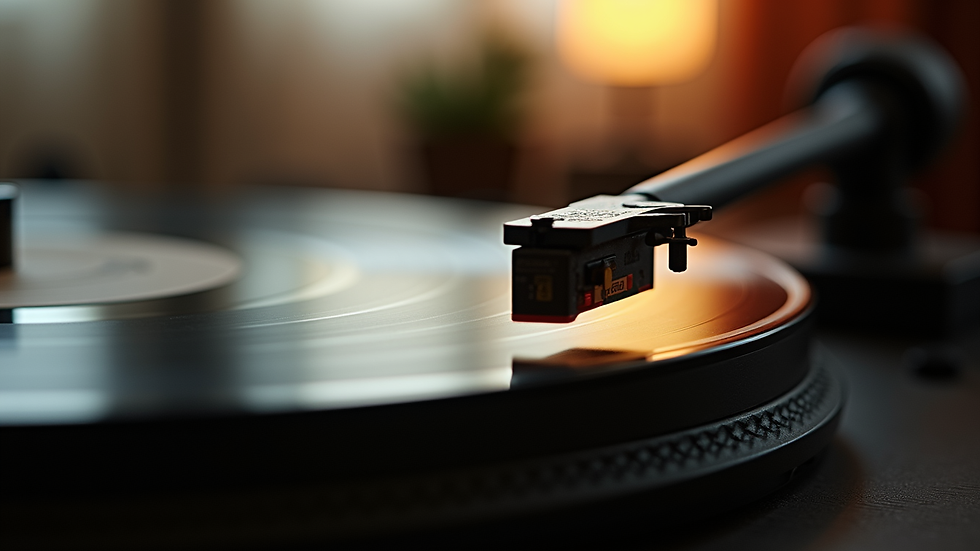 Close-up view of a vintage vinyl record on a turntable