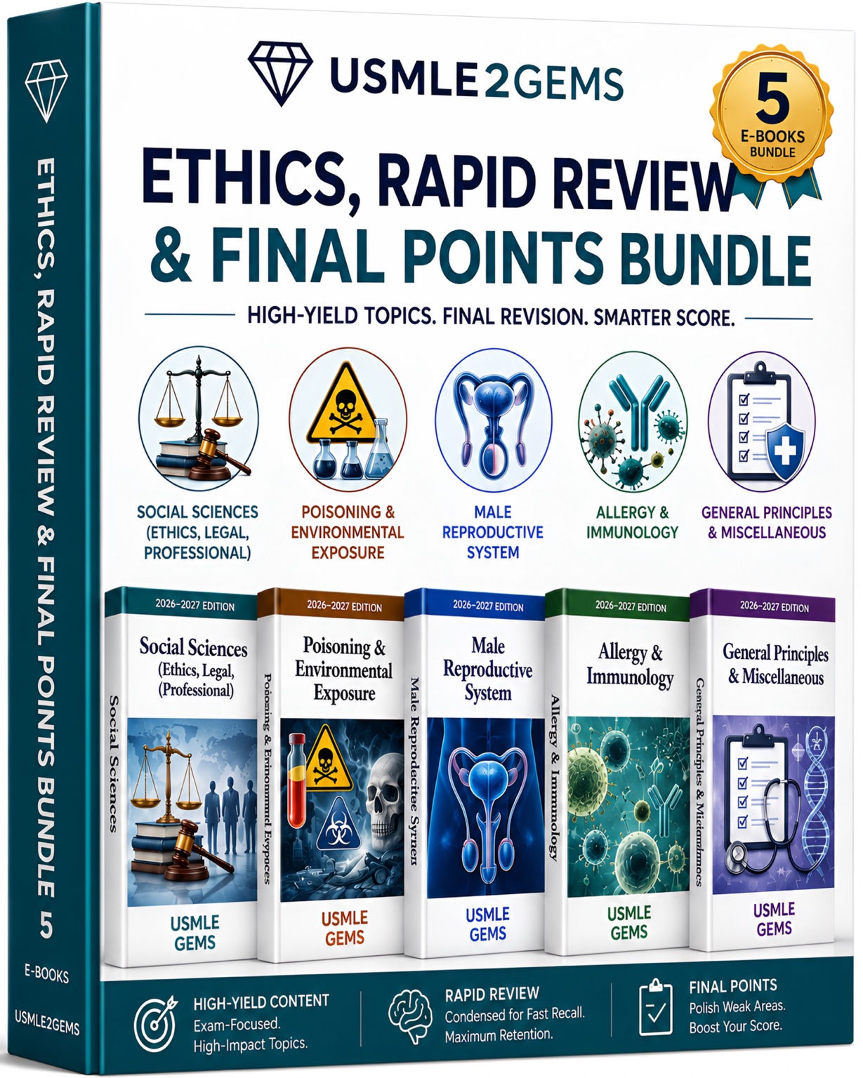 Ethics, Rapid Review & Final Points USMLE Step 2 CK 5 e-book bundle for ethics, poisonings, immunology, final revision,.
