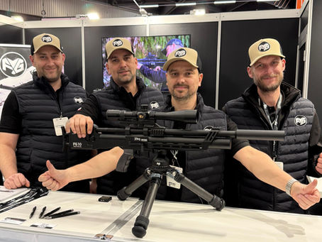 FPG Arms team presenting the FG10 Tactical PCP air rifle at IWA OutdoorClassics 2026 in Nuremberg