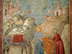 Giotto : St François d'Assise donnant son manteau à un pauvre