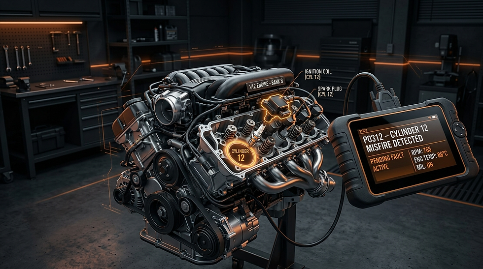 P0312 code: cylinder 12 misfire detected on an OBD2 diagnostic scanner