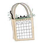 An illustrated tote bag with leafy accents features a calendar grid labeled SOUNDTREE STUDIO and days of the week (MTWTFSS) on its front, hinting at affordable Music Lesson pricing. Two black objects peek out from the bag’s opening.