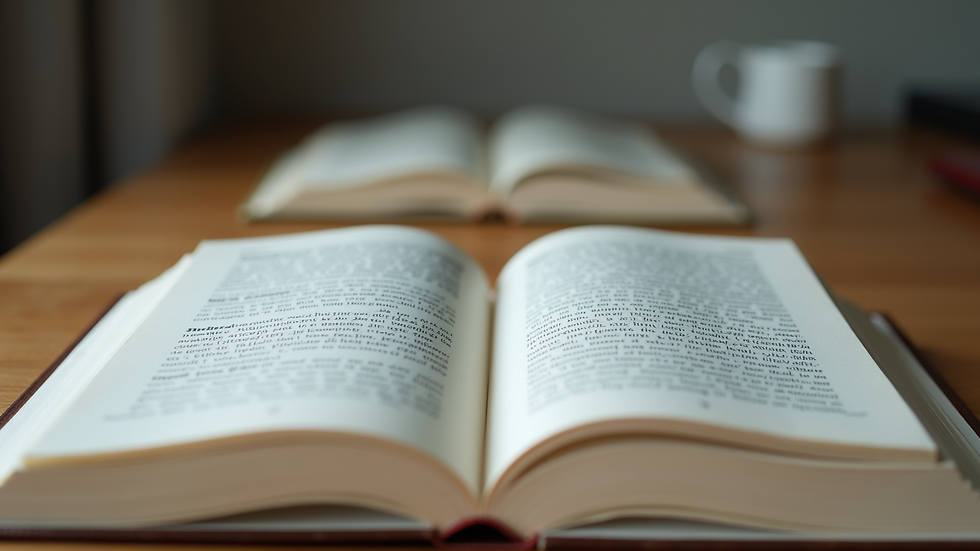Eye-level view of an open book with English and Chinese text
