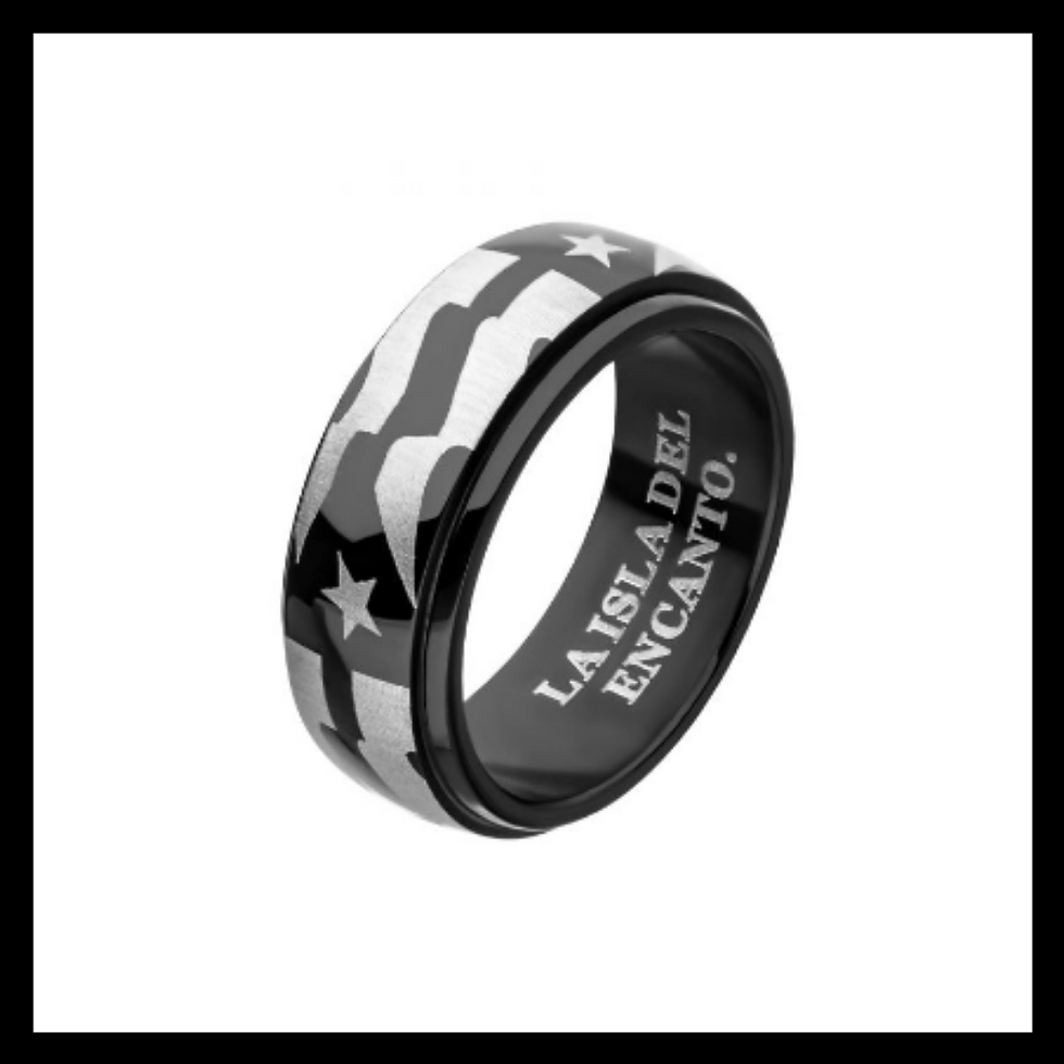 puerto rico flag black spinner band ring stainless steel encrypted interior isla del encanto