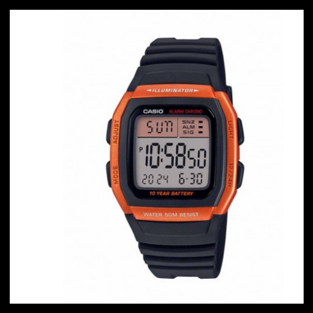 Casio Men's W-96H-4A2VCF Classic Digital Display Quartz Black Orange Watch
