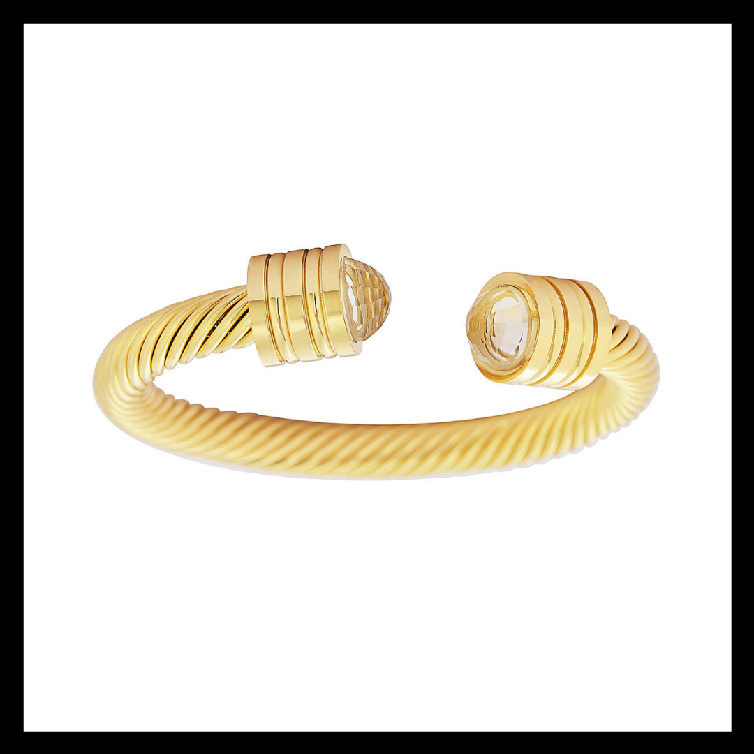 gold stainless steel cable twisted crystals cuff bangle womens bracelet