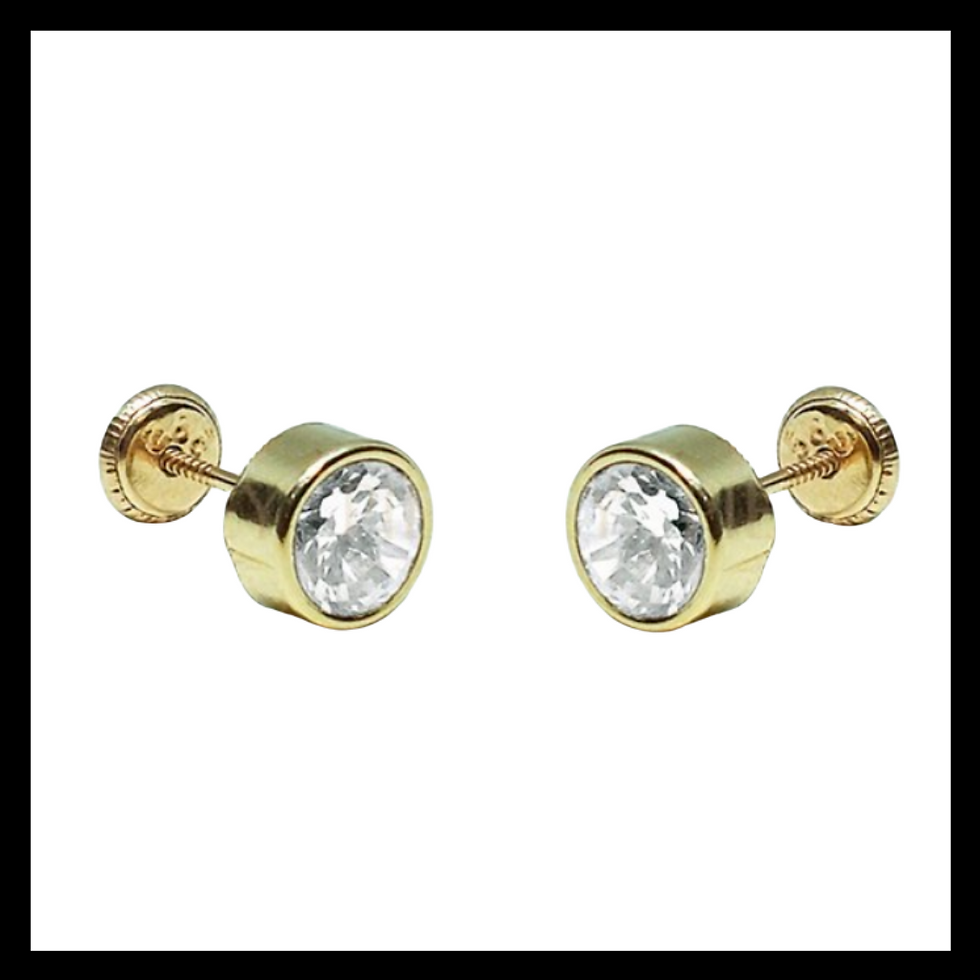 10KT Gold round cubic zirconia stud earrings screw backs