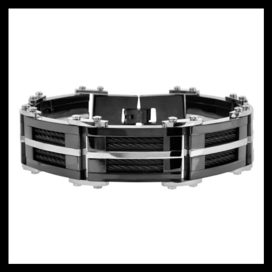 INOX Plated Black Bracelet with Multiple Black Cables Inlayed