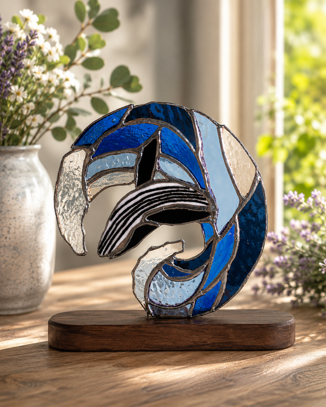 Handcrafted Stained Glass Whale Tail
