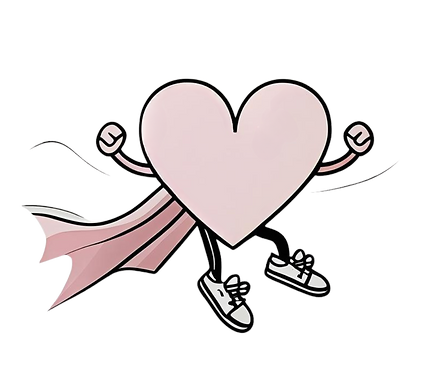 Logo: Starkes Herz mit Umhang und Sneakern