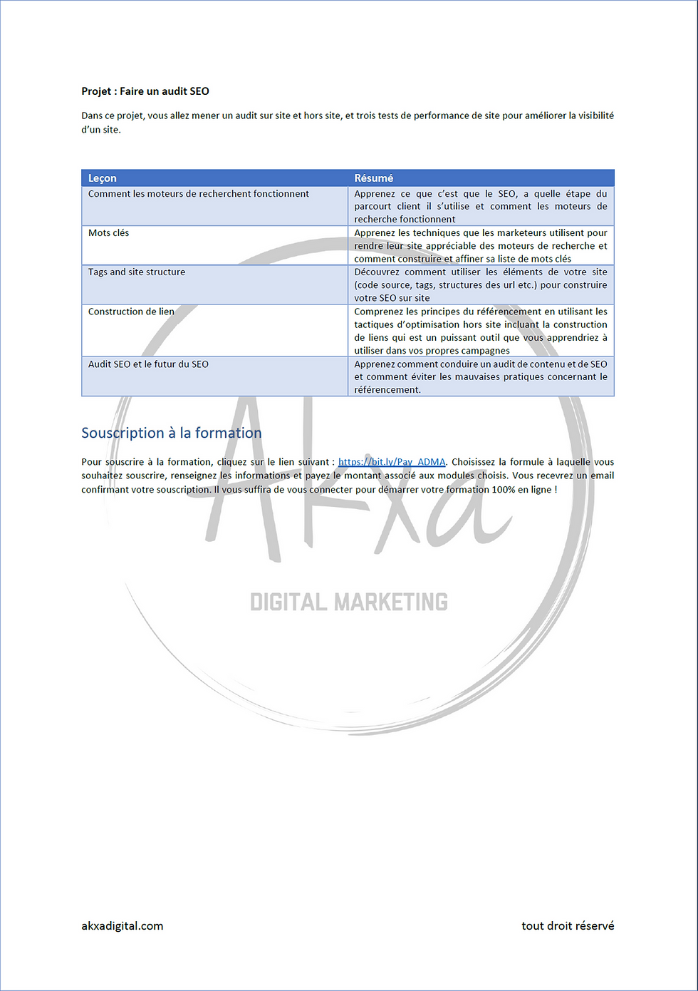 syllabus du programme ADMA (Akxa Digital Marketing Academy)