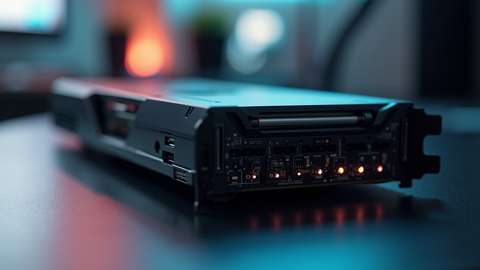 Close-up view of a high-performance GPU on a sleek surface