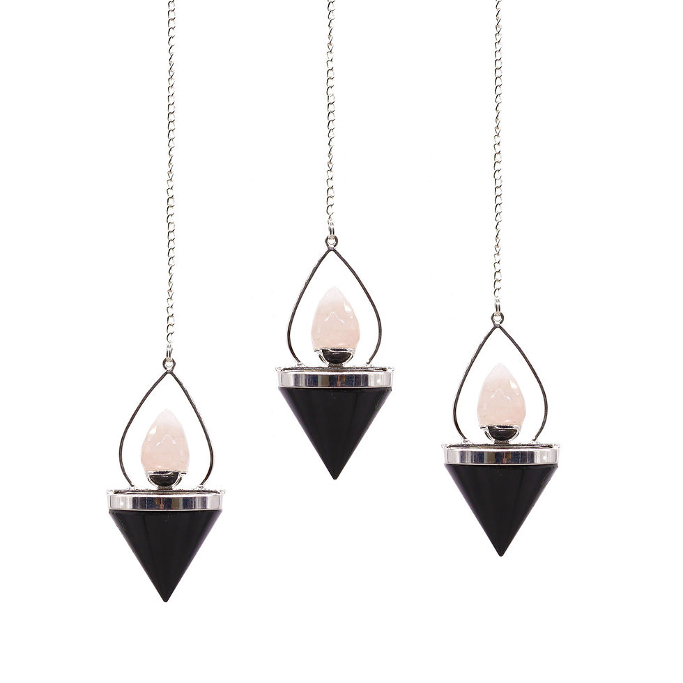 Rose Quartz and Black Agate Lantern of Life Pendulum
