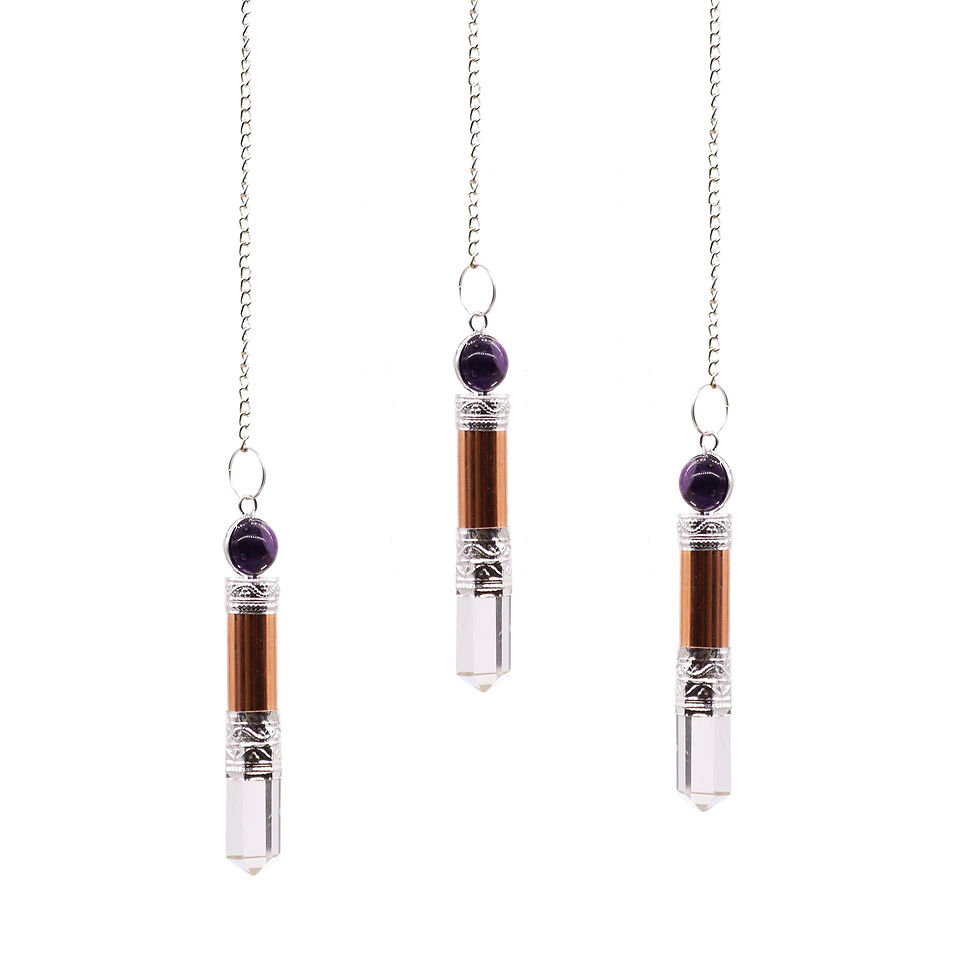 Copper, Amethyst, and Clear Quartz Pendulum