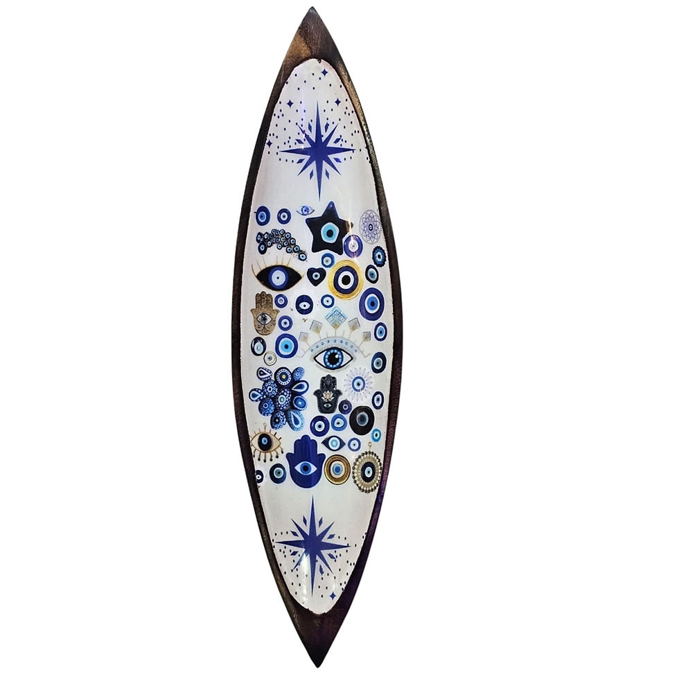 Evil Eye Mango Wood Enamel Incense Bowl