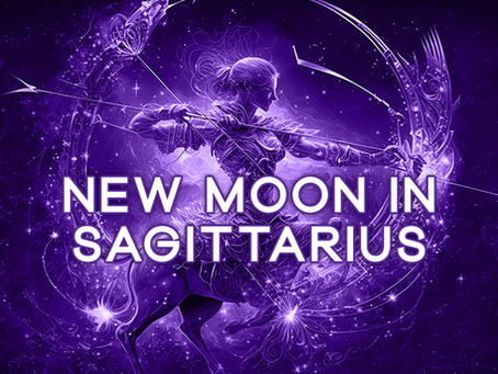 A representation of the Sagittarius archer, with new moon in Sagittarius written on top.