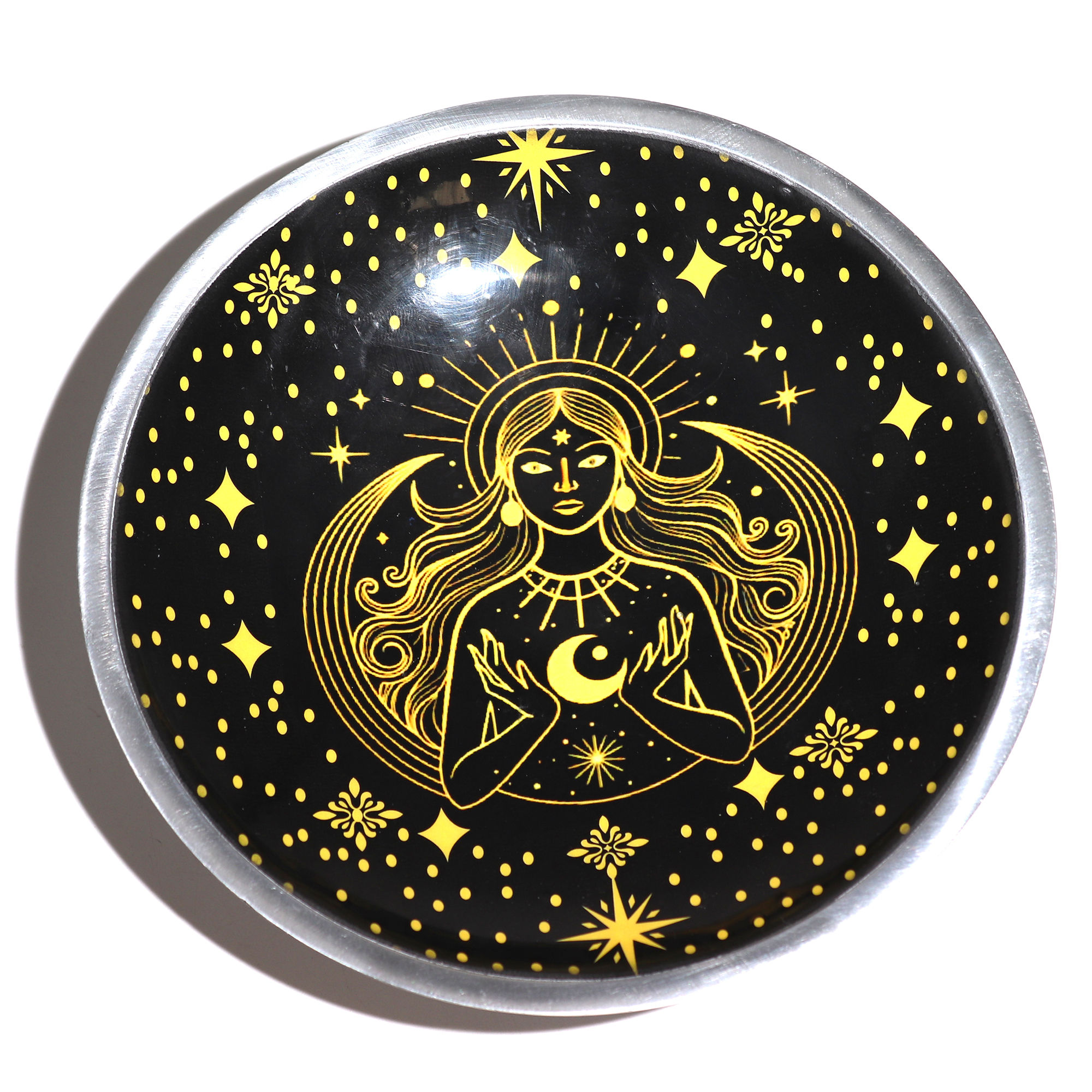 Gold Goddess on Black Enamelled Offering Plate