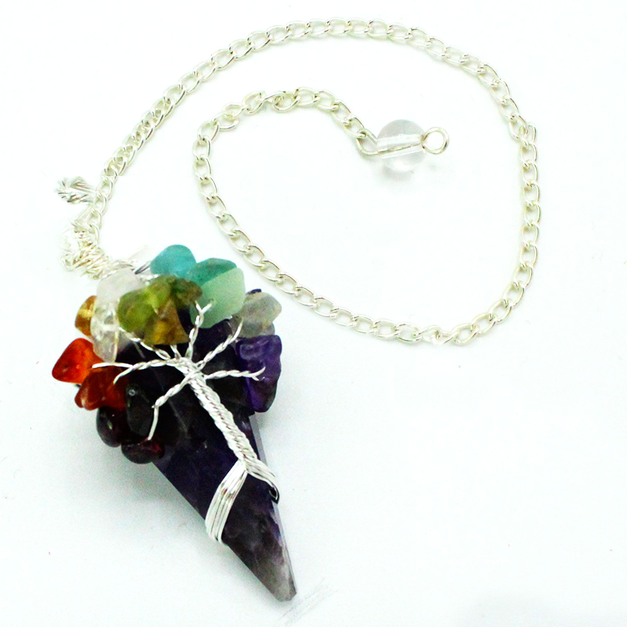 Amethyst Seven Chakra Tree of Life Pendulum