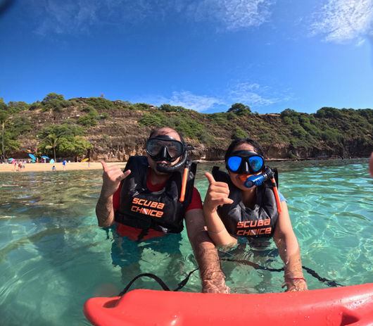 Two people during snorkel lesson at Hanauma Bay Nature Reserve.