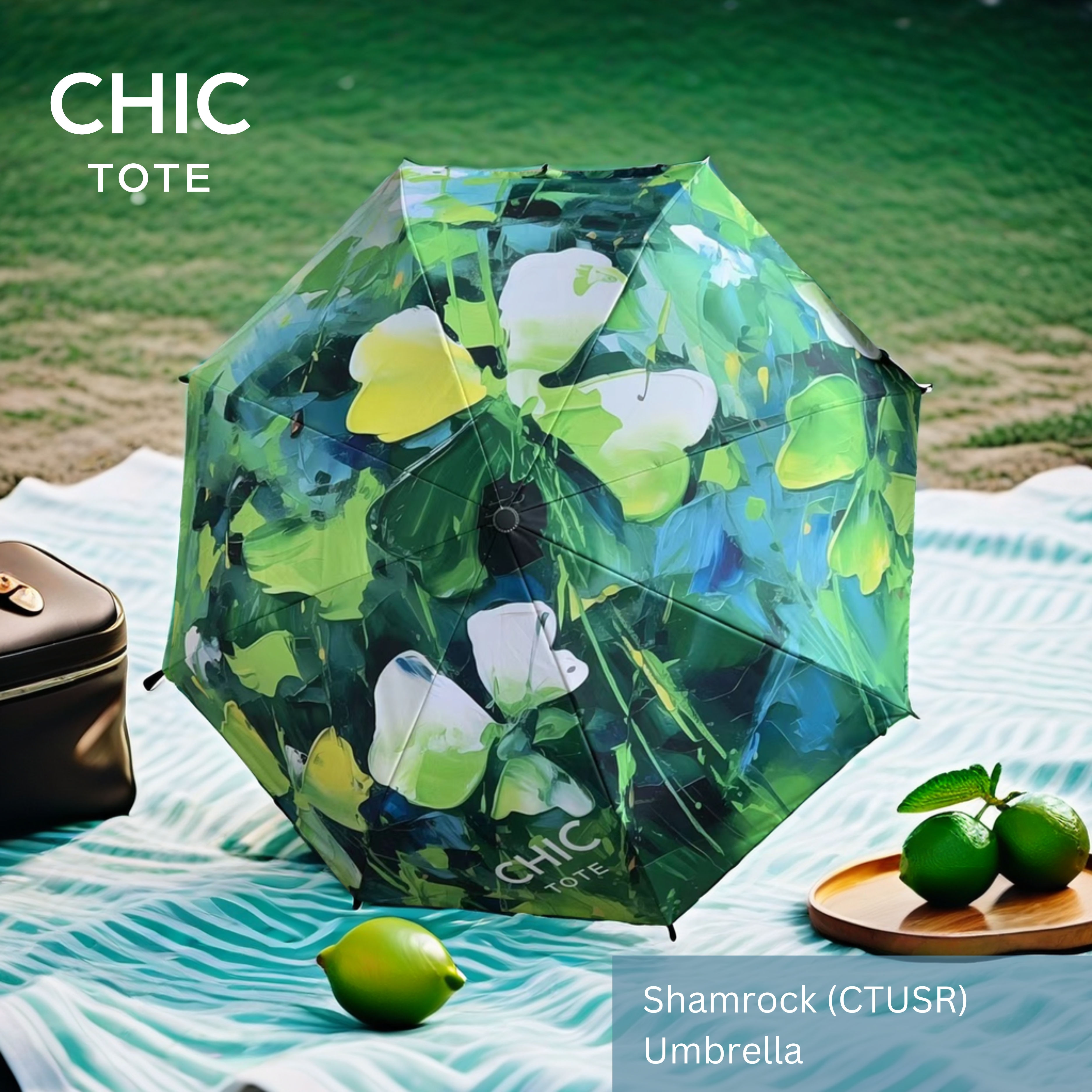 Artistic Automatic Umbrella | Irish Gift | Irish Shamrock | Chic Tote