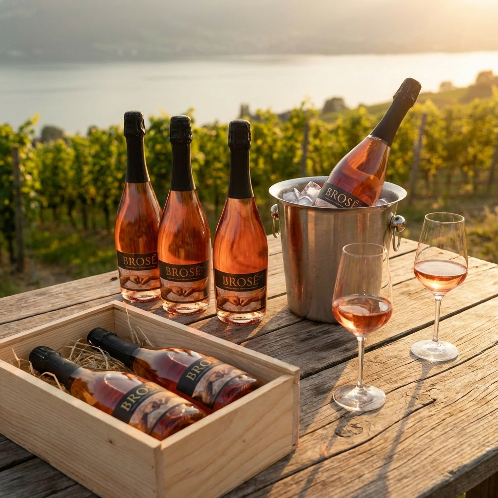 6er Kiste Brosé + 2er Holzkiste geschenkt