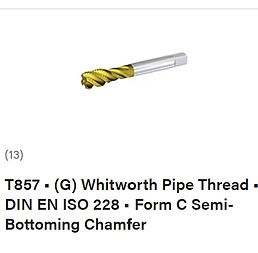 T857 - G Whitworth Pipe Thread - DIN EN ISO 228 - Form C Semi-Bottoming Chamfer - Kennamet