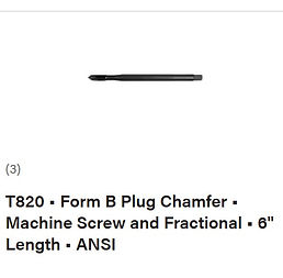 T820 - Form B Plug Chamfer - Machine Screw and Fractional - 6inch Length - ANSI - Kennamet
