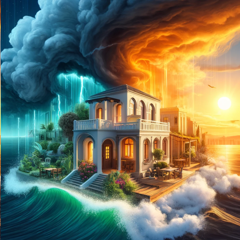A digital art piece representing the impact of geopolitical tensions in the Middle East on Cyprus' rental market