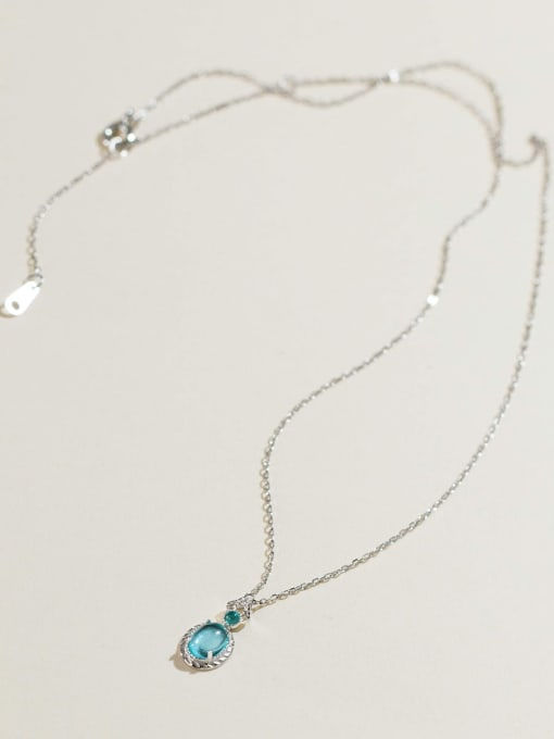 Thumbnail: Blue Glass Stone Silver Vintage Necklace