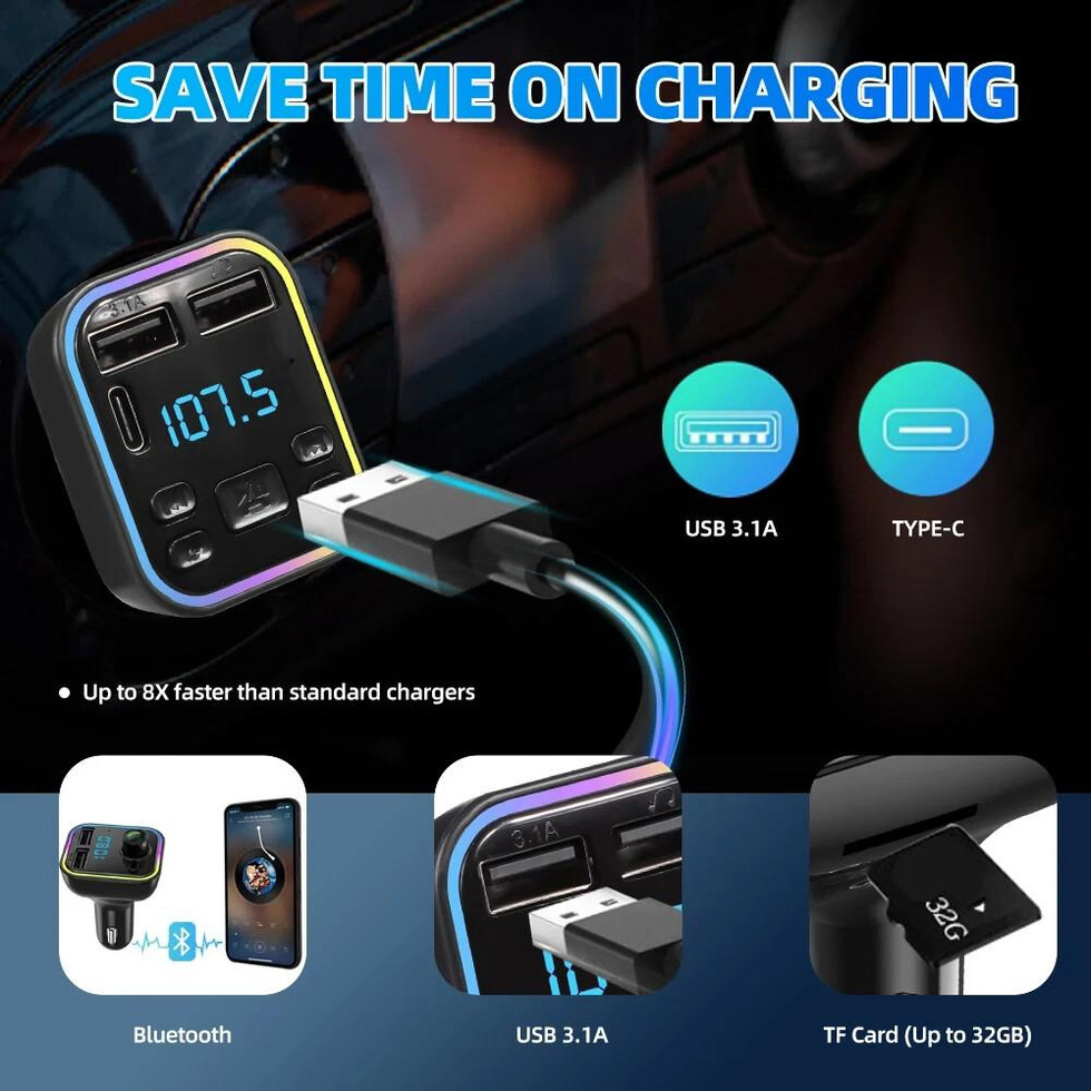 FM Transmitter Bluetooth 5.3 - KFZ Radio Adapter mit Freisprechen & 2x USB