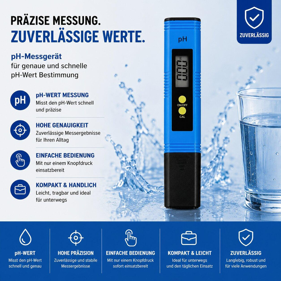 Digitaler pH-Tester Blau – pH-Messgerät 0–14 für Wasser & Aquarium