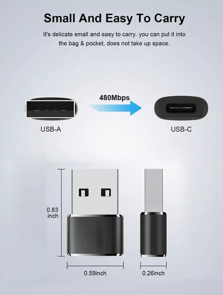 USB-A auf USB-C Adapter USB 2.0 (2er-Set) – OTG, Aluminium